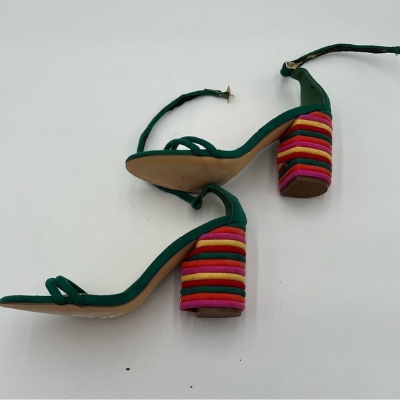 Liliana Women Faux Suede Double Strap Open Toe Striped Chunky Heel Sandal Sz 10 - Picture 7 of 10